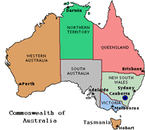 Map of Australia with show jurisdictions