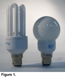 Two types of compact fluorescent lights.
