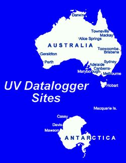 Map showing UV radiation monitoring sites
