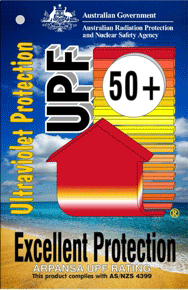 picture of UPF swing tag with 50+ rating