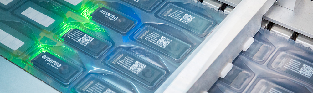 Close up of laser screening across multiple dosimeters