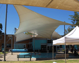 Image of Shadeloth in use over a public swimming pool