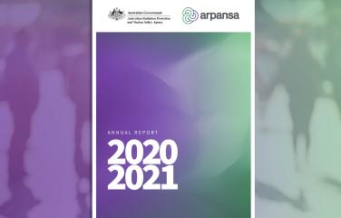 Purple image showing the cover of the Annual report 2020-2021 on a purple and green background