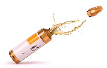 Liquid medicine dripping from broken ampule