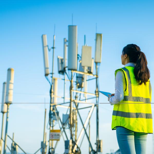 Engineer working at a telecommunications tower