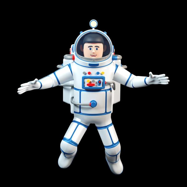 cartoon 3d astronaut flies in open space and smiles